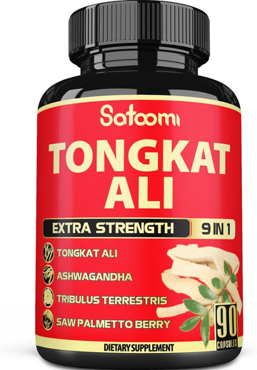 Satoomi Natural Tongkat Ali Root Extract 200:1 - 9 Essential Herbs Equivalent to 3450mg - Support Strength, Energy and Healthy Immune - 1 Pack 90 Vegan Caps 3 Month Supply