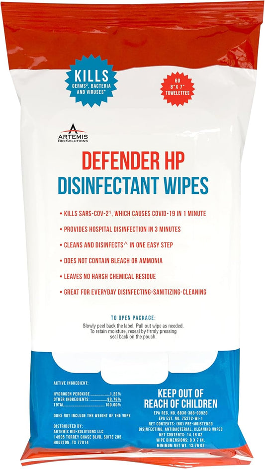 Defender Hydrogen Peroxide (Hp) Disinfectant Sanitizing & Cleaning Wipes Non-Hazardous No Harsh Chemicals Safe On All Surfaces…