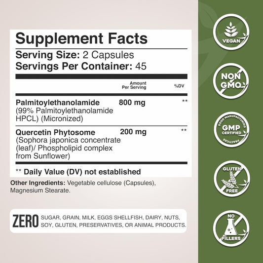 Gade Nutrition Palmitoylethanolamide Pea Supplement 800 Mg With Quercetin 200 Mg | Micronized Pea 99% Highly Purified And 95% Quercetin Bioavailable | Made In Usa | Supplement For Men And Women