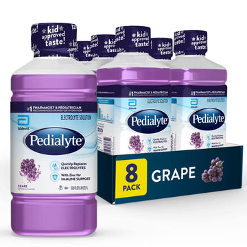 Pedialyte Electrolyte Solution, Grape, Hydration Drink, 8 Bottles, 1 Liter Each