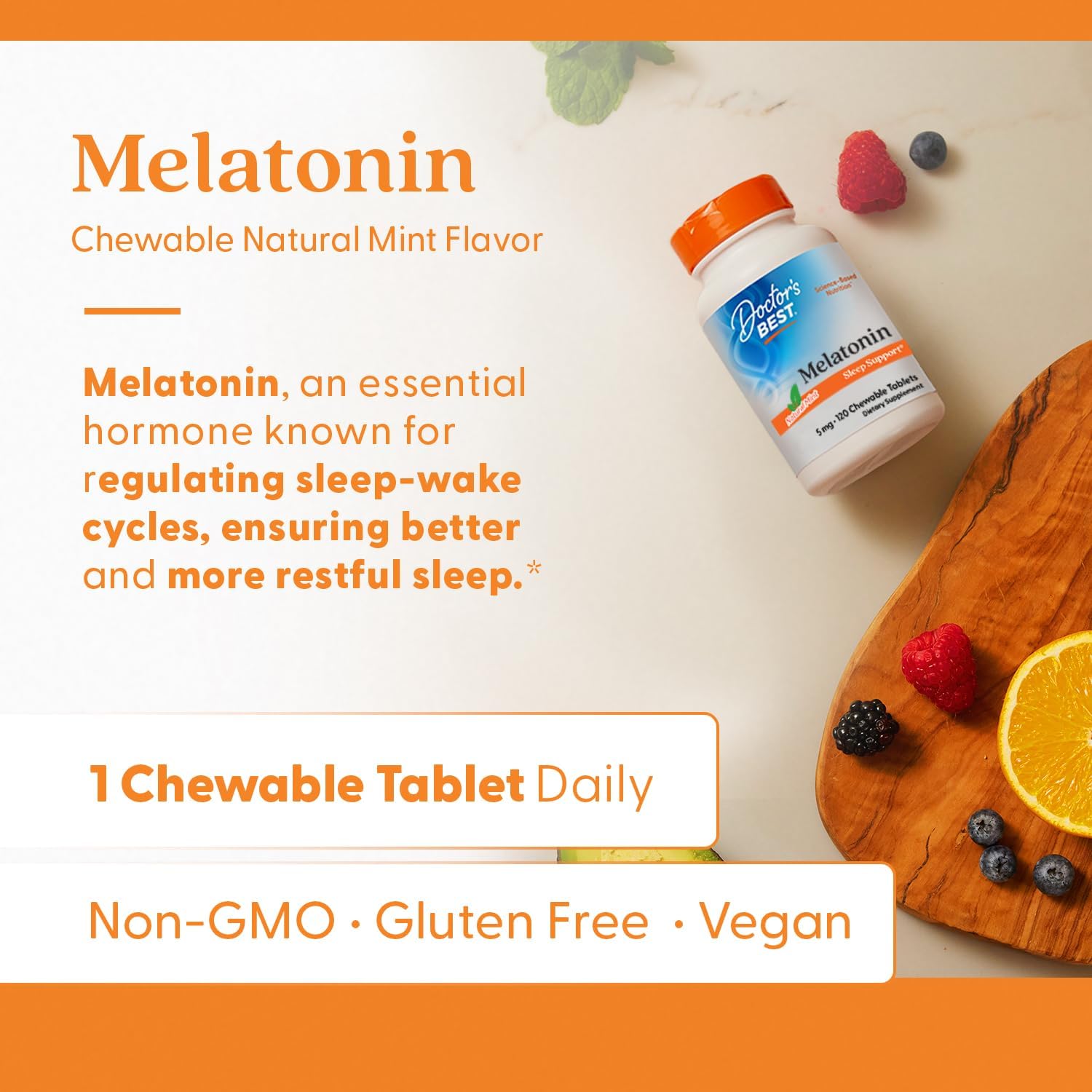 Doctors Best Melatonin, Sleep Support, Non-Gmo, Gluten Free Vegan, Natural Mint Flavor 120 Chewable Tablets : Health & Household