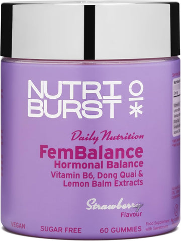 Nutriburst - Fembalance Hormone Balance For Women - Vitamin B6, Lemon Balm + Dong Quai - Regulate Hormones, Support Nervous System + Reduce Tiredness - 60 Gummies 1 Month Supply - Suitable For Vegans