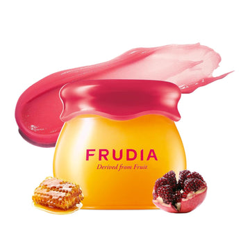 Frudia Pomegranate Honey Lip Balm, Lip Plumping, Hydrating, & Translucent Red Tinted 3-In-1 Korean Lip Balm Made With Pomegranate Extracts For Dry & Pale Lips