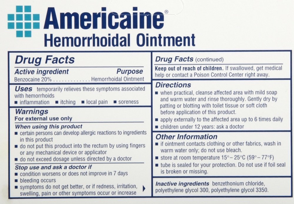 Americaine Hemorrhoidal Ointment Maximum Strength 20% Benzocaine 1 oz
