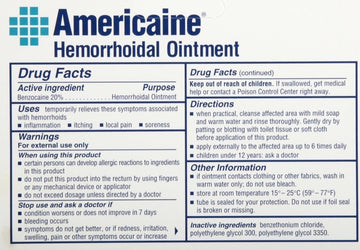 Americaine Hemorrhoidal Ointment Maximum Strength 20% Benzocaine 1 Oz