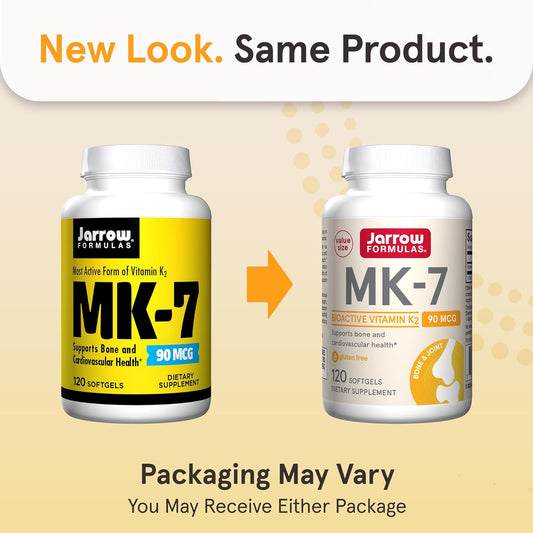 Jarrow Formulas Mk-7 90 Mcg - Bioactive Form Of Vitamin K2 - 120 Servings (Softgels) - For Bone & Cardiovascular Health - Vitamin K2 Mk-7 Dietary Supplement - K2 Vitamin Supplement Mk-7 - Gluten Free