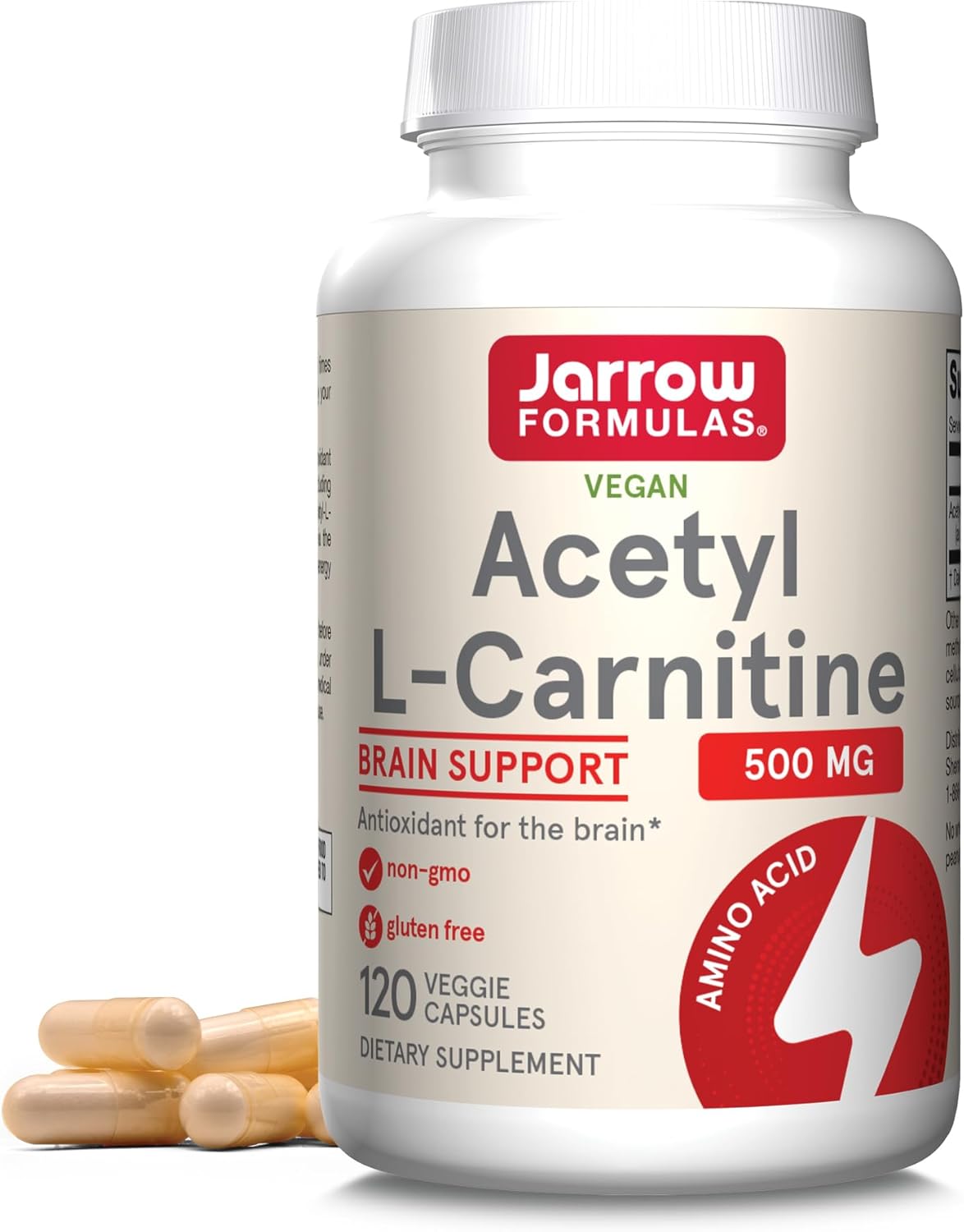 Jarrow Formulas® Acetyl L-Carnitine 500 Mg, Dietary Supplement, Amino Acid Support For Brain Health And Antioxidants, 120 Veggie Capsules, 120 Day Supply