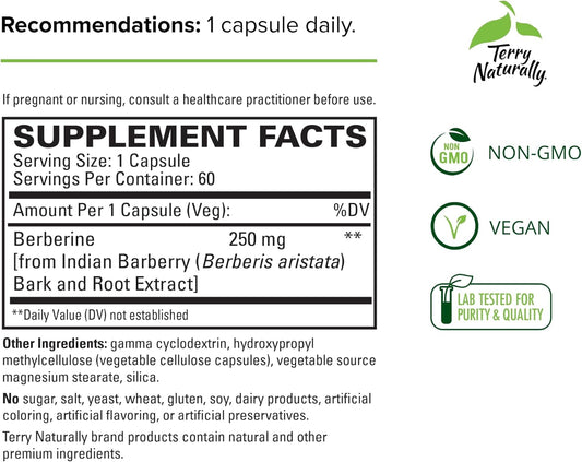 Terry Naturally Berberine Metx Extra Strength - 60 Capsules - Overall Metabolic Health - Non-Gmo, Vegan - 60 Servings