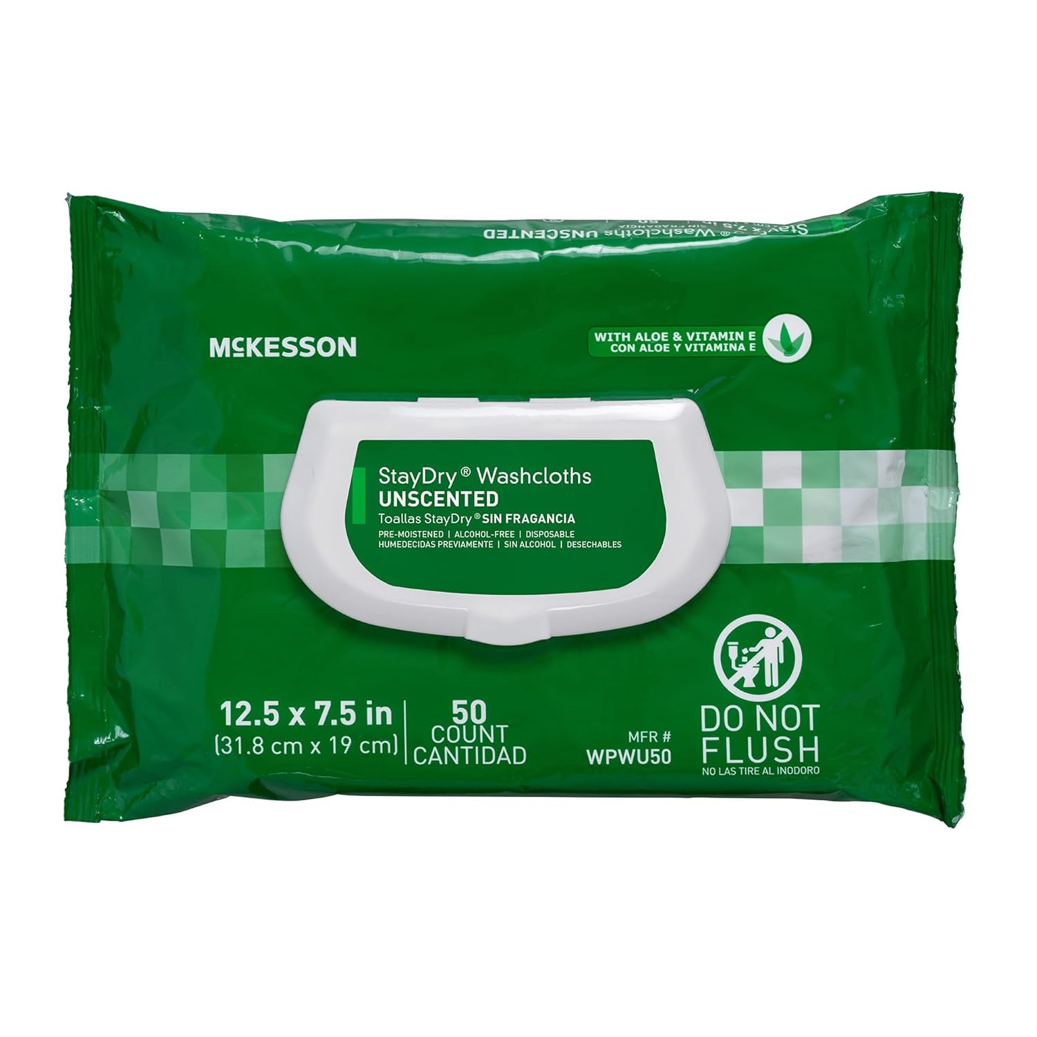 Mckesson Staydry Disposable Wipe 12 Pack, 600 Washcloths - Large Adult Body And Incontinence Washcloths With Aloe And Vitamin E, Unscented, 50 Wipes Per Pack