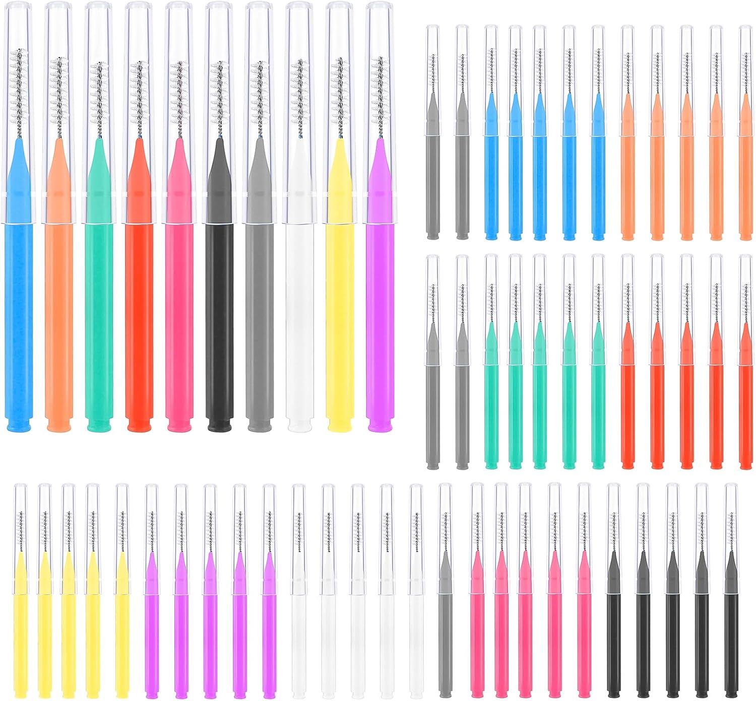 Rayito 100 Pieces Interdental Brushes, 6 Sizes Soft Dental Floss Brush Mini Floss Sticks Dental For Braces Oral Cleaning