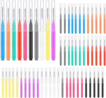 Rayito 100 Pieces Interdental Brushes, 6 Sizes Soft Dental Floss Brush Mini Floss Sticks Dental For Braces Oral Cleaning