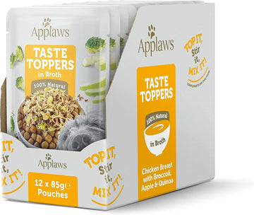 Applaws Taste Toppers 100% Natural Wet Dog Food Topper, Chicken and Vegetables in Broth Pouch (12 x 85g Pouches)?TT9010CE-A