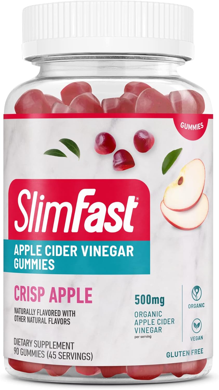 Slimfast Apple Cider Vinegar Gummies, Dietary Supplement With 500Mg Organic Apple Cider Vinegar Per Serving, Crisp Apple Flavor, 45 Servings (Packaging May Vary)