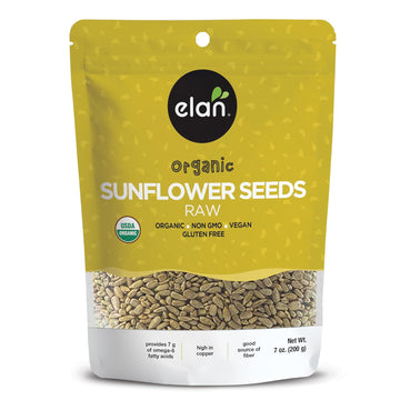 Elan Organic Raw Sunflower Seeds, 7.1 oz, Unsalted Kernels, Shelled Seeds, No Shell, Non-GMO, Vegan, Gluten-Free, Kosher, All Natural Snacks & Toppings