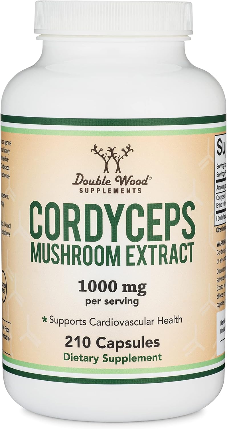 Cordyceps Capsules (Cordyceps Sinensis Mushroom Extract) 210 Count, 3.5 Month Supply, 1,000MG (7% Polysaccharides with Alpha and Beta Glucans) Overall and Aging Support by Double Wood : Health & Household