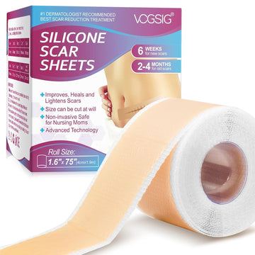 Silicone Scar Sheets,Silicone Scar Tape Roll,Medical Grade Silicone Tape For Scar Removal,Reusable Professional Scar Treatment Patch For C-Section,Keloids,Surgical,Acne (Roll Size 1.6''X75''-1.9M)