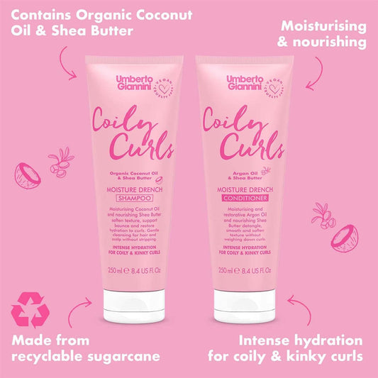 Umberto Giannini Coily Curls Shampoo & Conditioner Set - Vegan & Cruelty Free Moisturising Shampoo & Conditioner Duo For Curly Hair