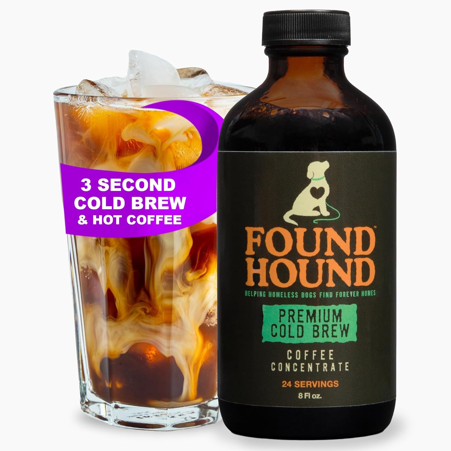 Iheartdogs Found Hound Cold Brew Coffee Concentrate - Low Acid Liquid Cold Brew Concentrate For Instant Iced Coffee And Hot Drinks