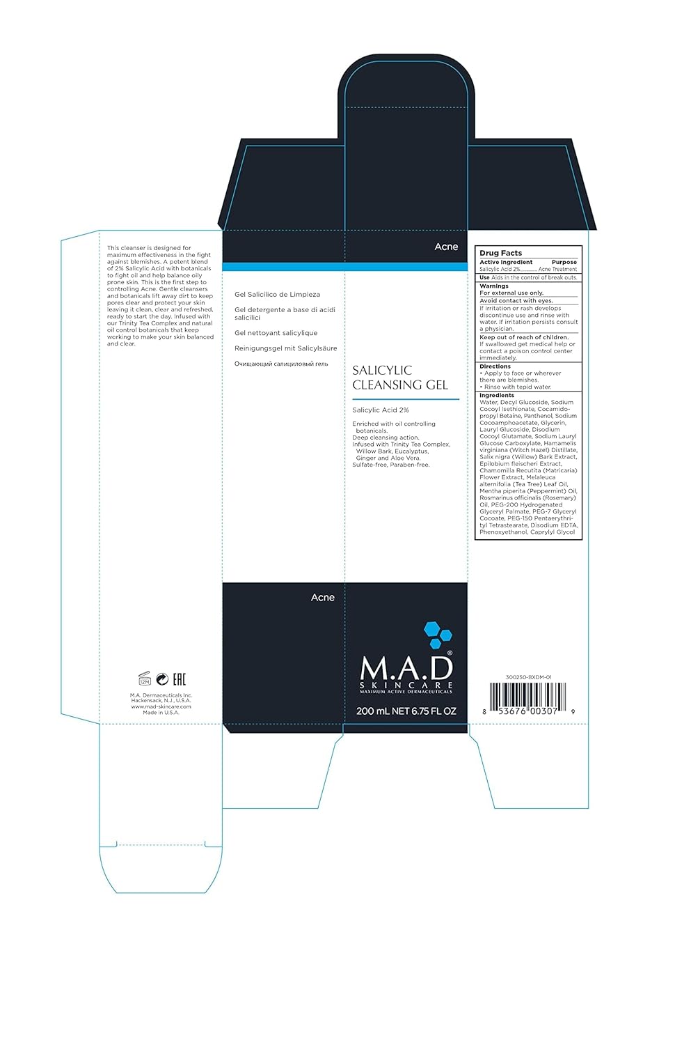 M.A.D Skincare Salicylic Cleansing Gel - Acne Facial Wash 6.75 Oz. : Beauty & Personal Care