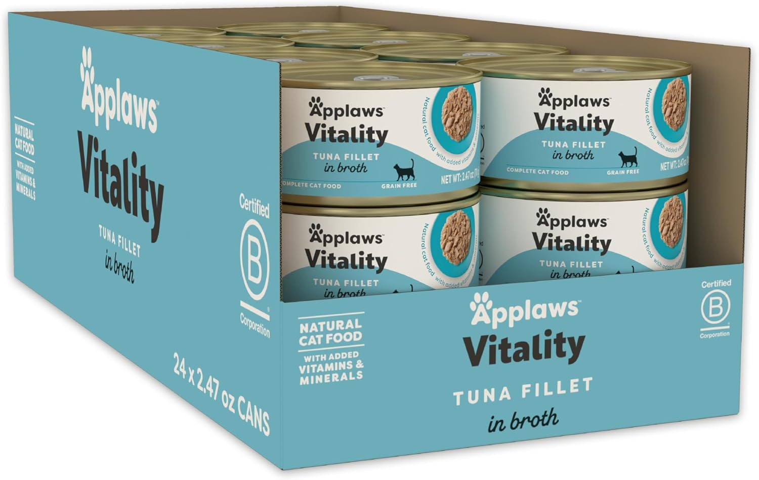 Applaws Vitality Wet Cat Food In Broth, Natural Canned Cat Food, Wet Food For Cats With Added Vitamins And Minerals, Grain Free, Carrageenan Free, Variety Selection In Broth (24 Count, 2.47 Oz Cans)