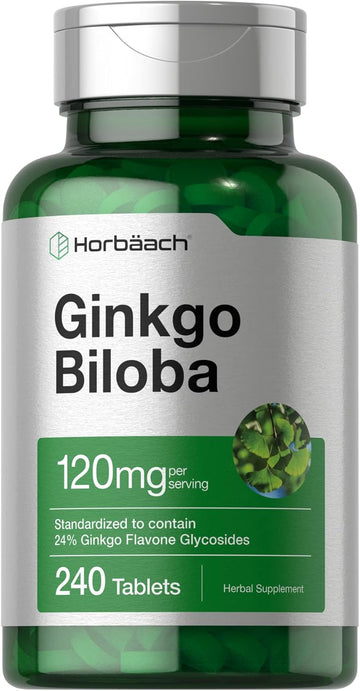 Horbäach Ginkgo Biloba 120Mg | 240 Tablets | Gluten Free & Non-Gmo Supplement