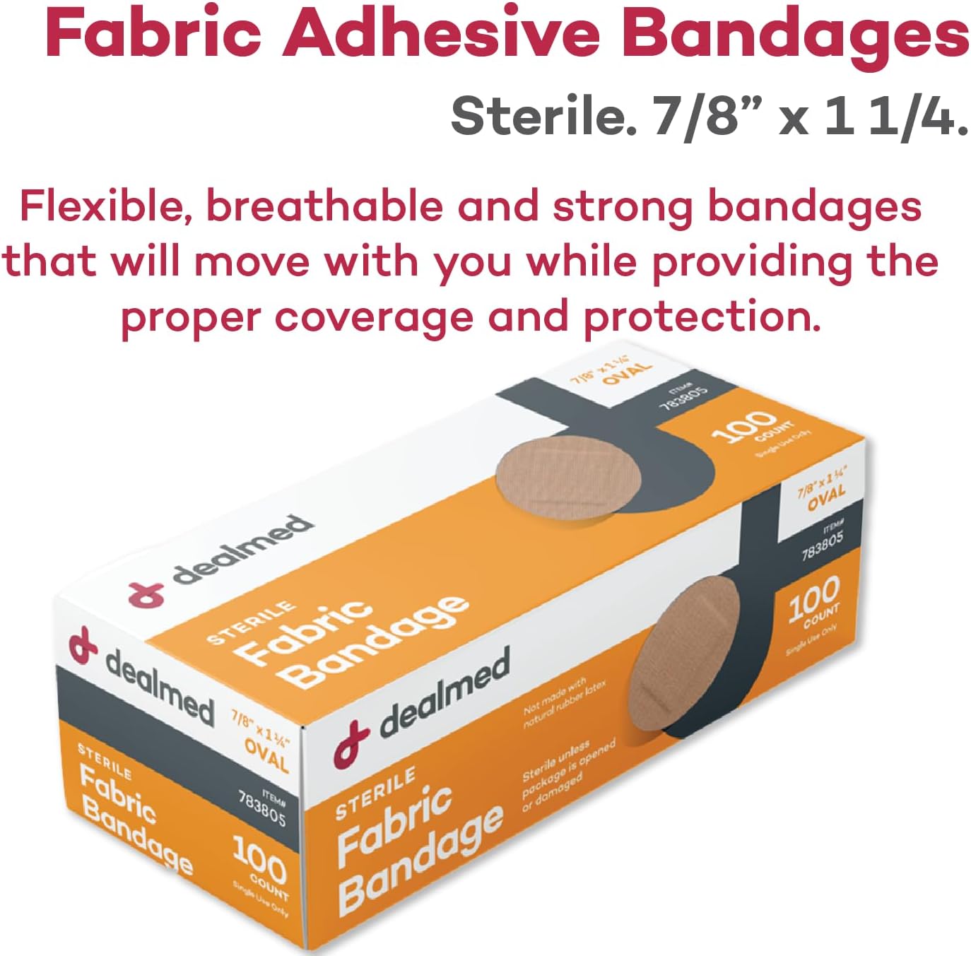 Dealmed Fabric Oval Flexible Adhesive Bandages – 100 Count (1 Pack) Bandages with Non-Stick Pad, Latex Free, Wound Care for First Aid Kit, 7/8" x 1 1/4" : Health & Household