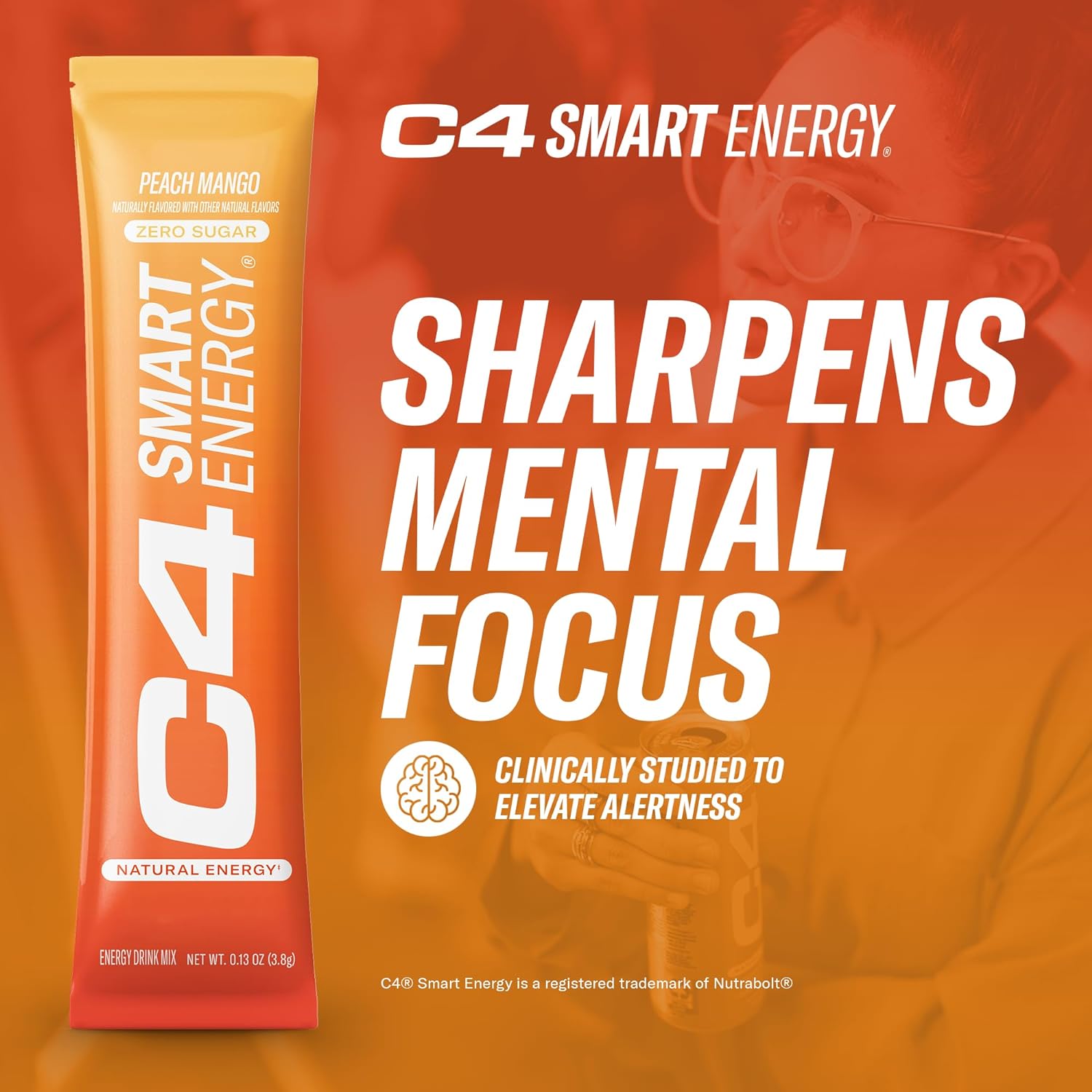 C4 Smart Energy Powder Stick Packs - Sugar Free Performance Fuel & Nootropic Brain Booster, Coffee Substitute or Alternative | Peach Mango - 14 Count : Health & Household