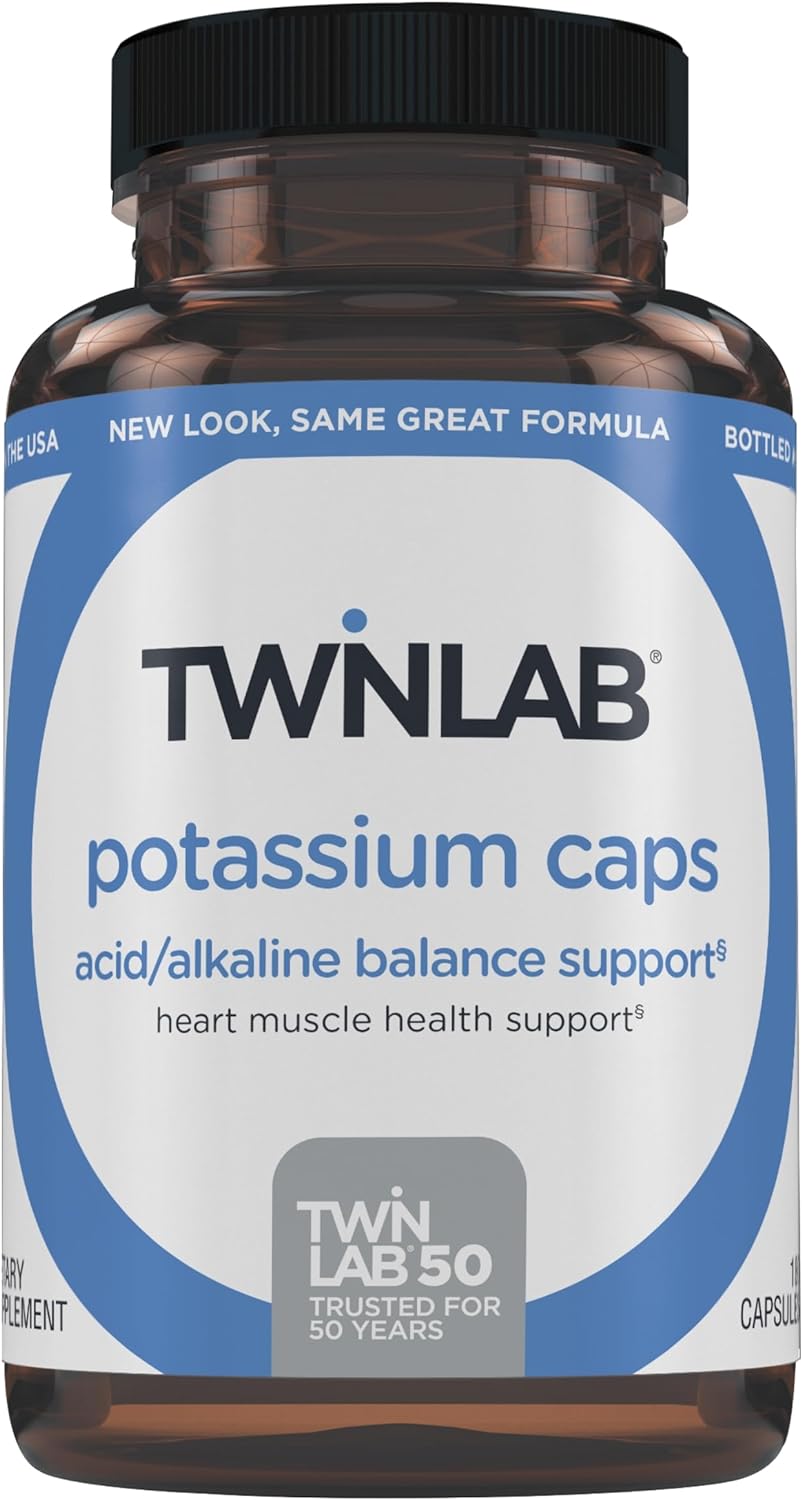 Twinlab Potassium Caps - Electrolyte Supplement For Muscle, Heart & Tissue Health - 180 Capsules, 99 Mg