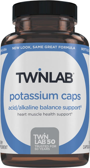 Twinlab Potassium Caps - Electrolyte Supplement For Muscle, Heart & Tissue Health - 180 Capsules, 99 Mg