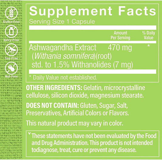 The Vitamin Shoppe Ashwagandha Extract 470MG - Herbal Supplement That Provides Energy & Vitality, Helps with Stress Management (120 Capsules)