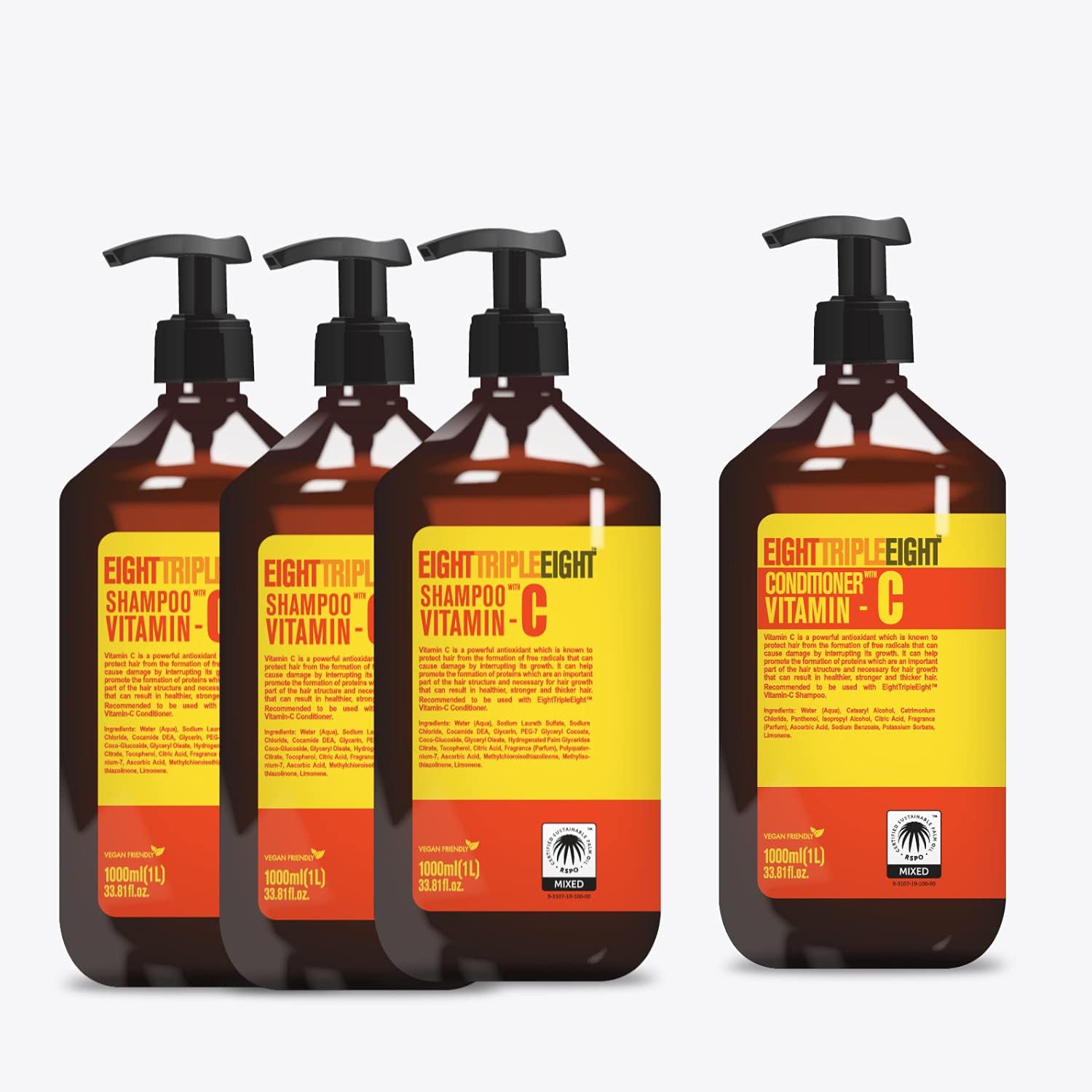 Eighttripleeight Vitamin C Hair Care Set- 3X Shampoo & 1X Conditioner 1 Litre