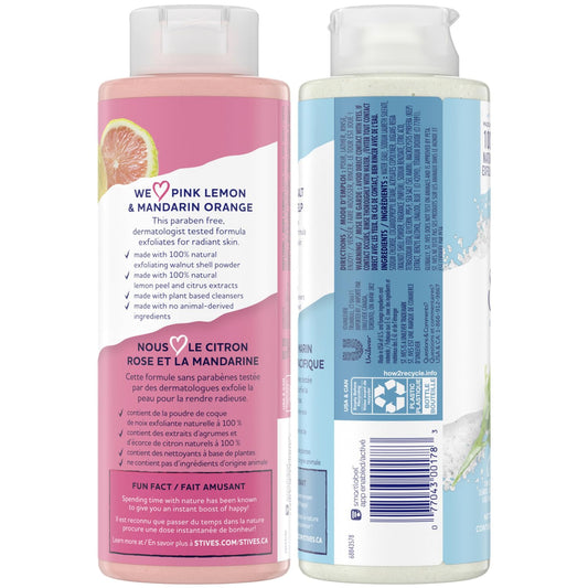 St. Ives Body Wash Variety Pack – Exfoliating Pink Lemon & Mandarin Orange 2-Pack + Sea Salt & Pacific Kelp 2-Pack, 16 Oz Ea (4 Piece Set)