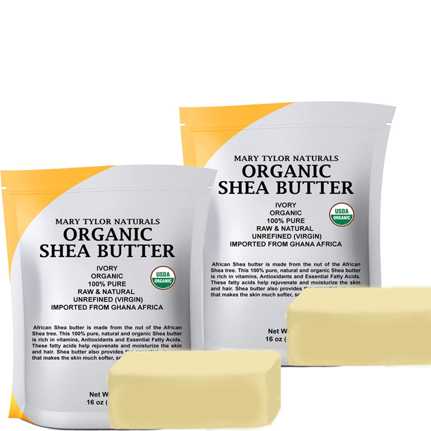 Mary Tylor Naturals Organic Shea Butter 2 Lb — Usda Certified Raw, Unrefined, Ivory From Ghana Africa — Great For Hair, Skin And Diy Projects