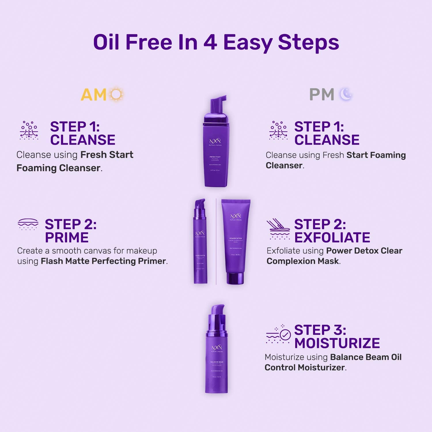 Nxn Oil Control System - Set With Kaolin Clay Face Mask, Mattifying Primer, Cleansing Face Wash, & Daily Moisturizer - Oily Skin Sebum Control Kit For Men & Women : Beauty & Personal Care