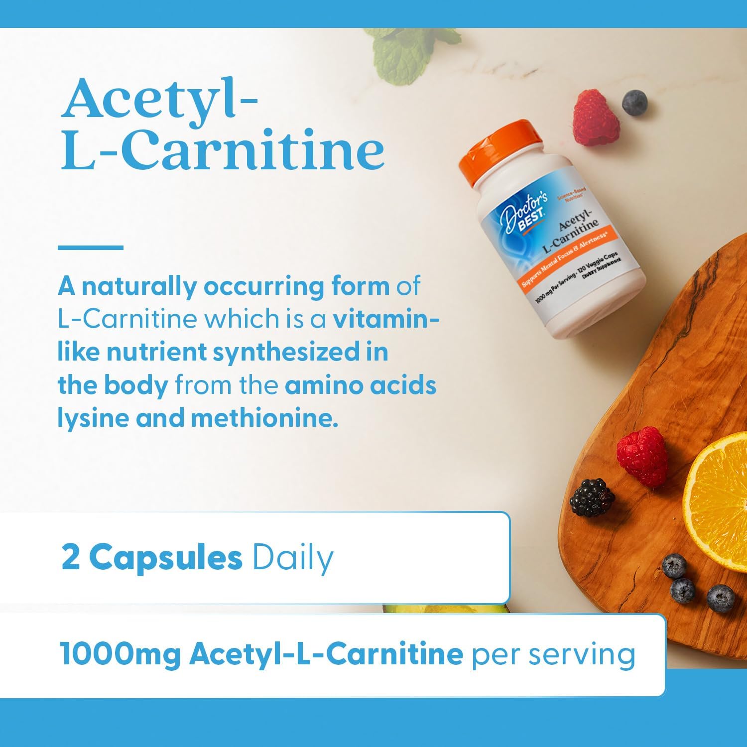Doctors Best Acetyl-L-Carnitine, Supports Mental Focus & Alertness, Non-Gmo, Gluten Free, Soy Free, Vegan 120 Veggie Caps