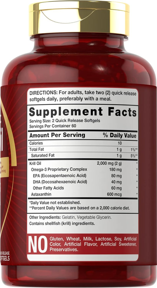 Carlyle Antarctic Krill Oil 2000 Mg 120 Softgels | Omega-3 Epa, Dha, With Astaxanthin Supplement Sourced From Red Krill | Maximum Strength | Laboratory Tested