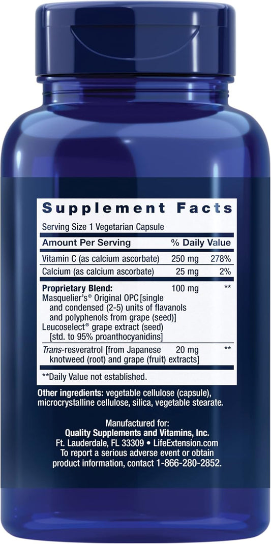 Life Extension Grapeseed Extract 100 Mg – Antioxidant Plant Extracts With Vitamin C, Calcium, Grape Seed Extract, Trans-Resveratrol – Polyphenol Blend - Gluten-Free, Non-Gmo – 60 Capsules