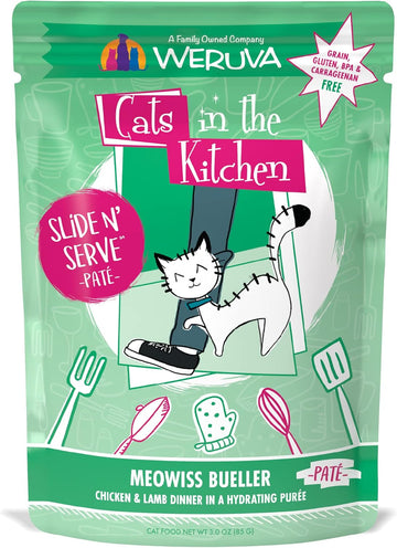 Weruva Cats In The Kitchen Slide N' Serve Grain-Free Natural Wet Pate Cat Food Pouches, Meowiss Bueller, 3Oz Pouch (Pack Of 12)