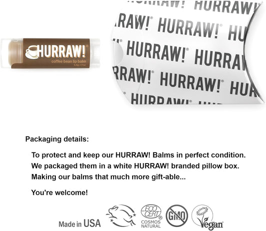 Hurraw! Coffee Bean Lip Balm: Organic, Certified Vegan, Cruelty And Gluten Free. Non-Gmo, 100% Natural Ingredients. Bee, Shea, Soy And Palm Free. Made In Usa