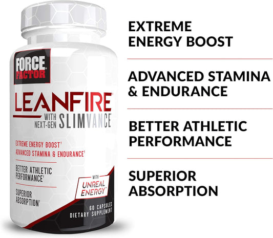 Force Factor Leanfire With Next-Gen Slimvance, Advanced Energy Pills With B Vitamins And Caffeine To Boost Metabolism, Enhance Focus, And Improve Workout & Fitness Performance, 60 Count (Pack Of 3)