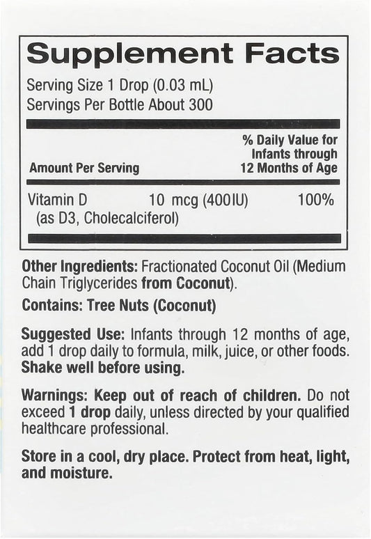 Baby Vitamin D3 By California Gold Nutrition - Liquid D3 Supplement For Babies, Vegetarian Friendly - Developmental Support - Alcohol & Gluten Free, Non-Gmo - 10 Mcg (400 Iu) - 0.34 Fl Oz (10 Ml)