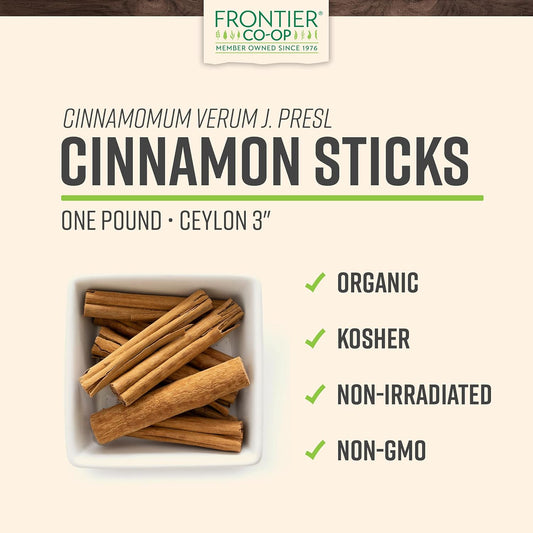 Frontier Co-Op Organic Ceylon Cinnamon Sticks 3" 1Lb - Bulk Cinnamon Sticks For Crafts, Drinks, Holiday Recipes, Cinnamon Powder And More