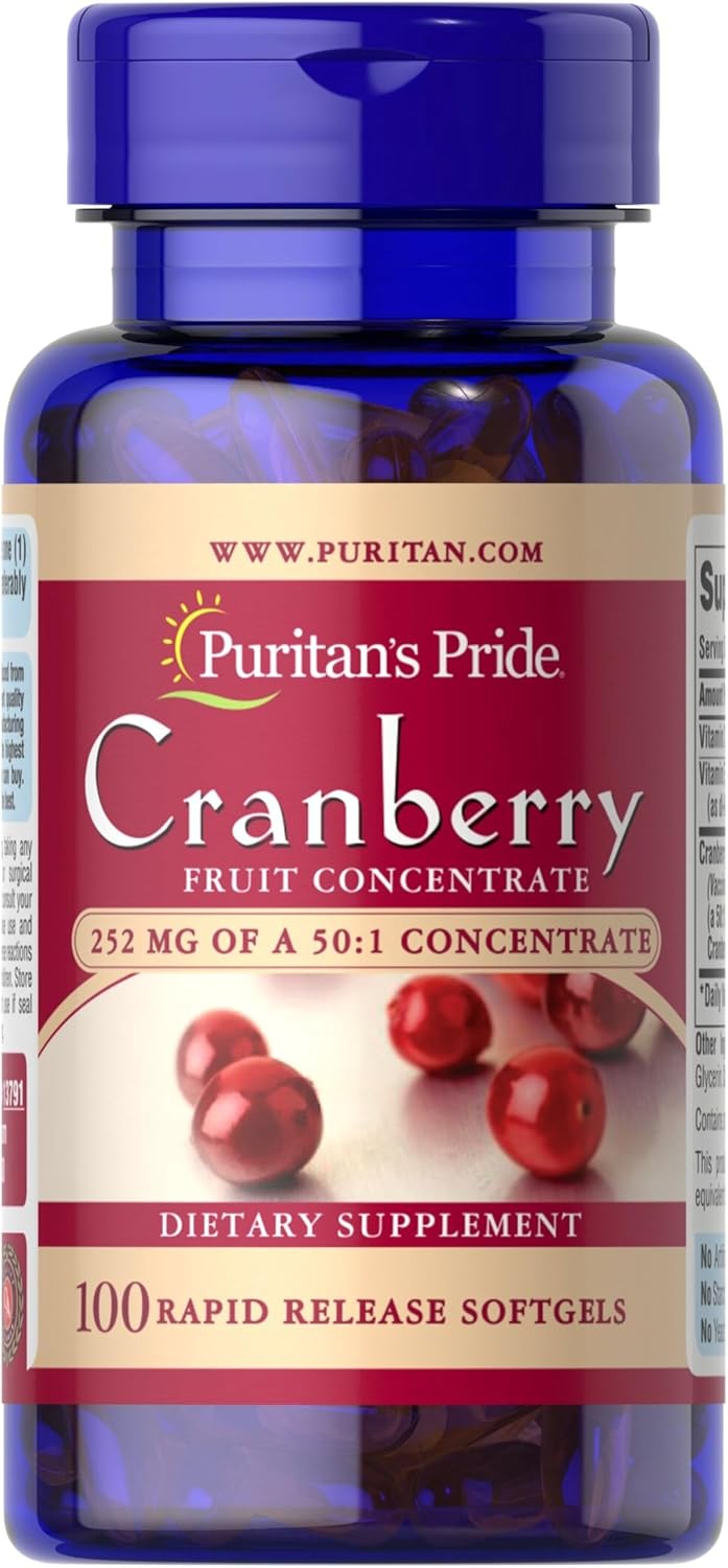 Puritan'S Pride Triple Strength Cranberry Fruit Concentrate 12,600 Mg, Supports Urinary And Bladder Health, 100 Count