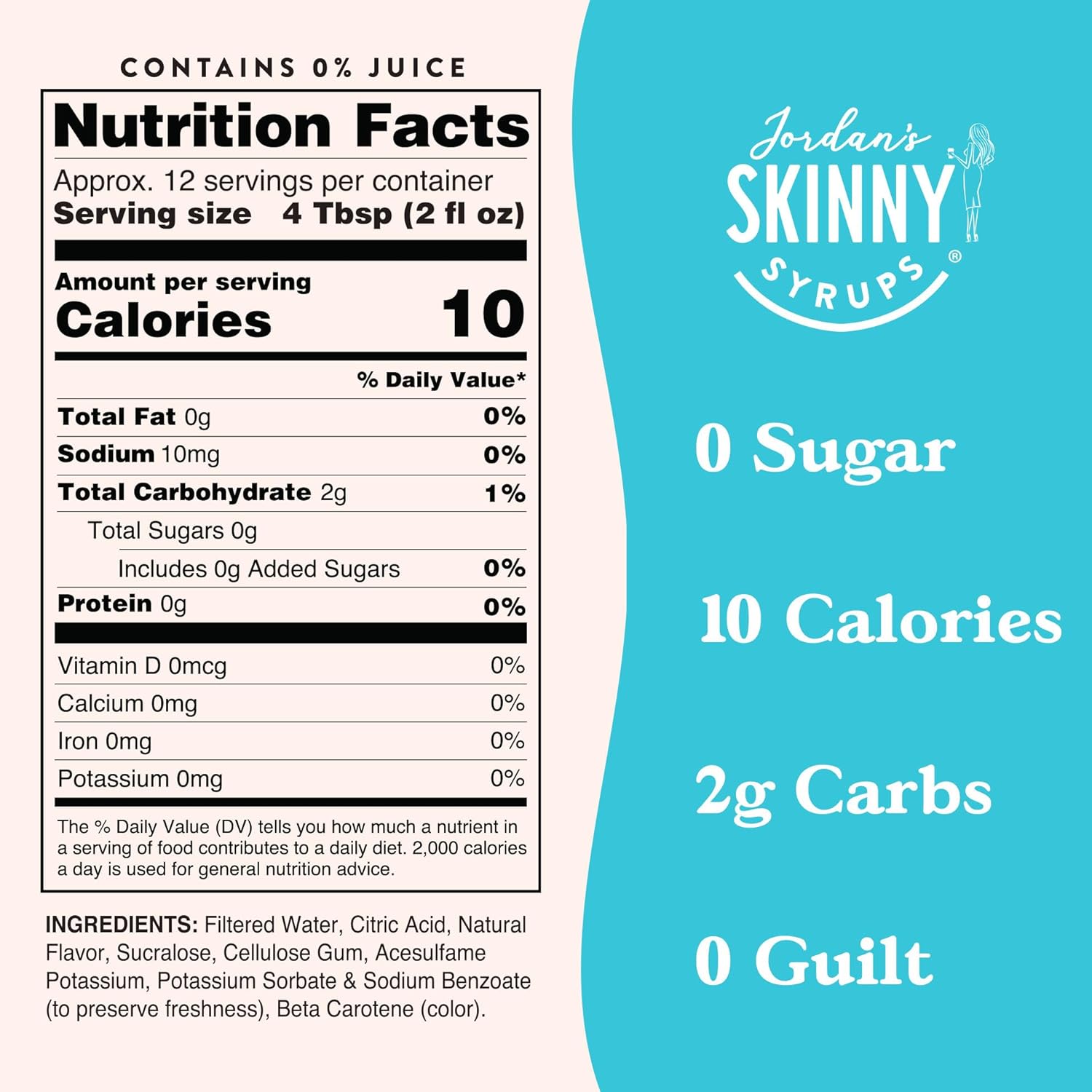 Jordan'S Skinny Mixes Sugar Free Syrup, Lemonade Flavor, Fruit Flavored Water Enhancer, Drink Mix For Ice Tea, Lemonade & More, Low Calorie Flavoring, Keto Friendly, 25.4 Fl Oz, 1 Pack