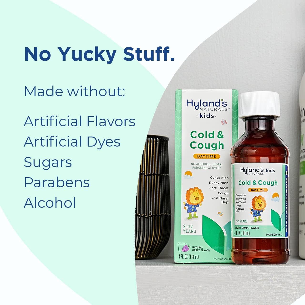 Hyland's Kids Cold & Cough, Day and Night Combo Pack, Cold Medicine for Ages 2+, Grape Flavor Syrup Cough Medicine for Kids, Nasal Decongestant, Allergy Relief, 4 Fl Oz (Pack of 2) : Health & Household