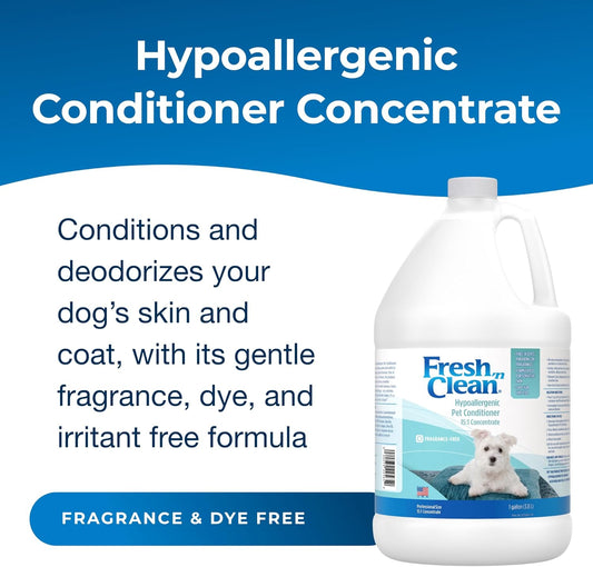 Pet-Ag Fresh 'N Clean Hypoallergenic Pet Conditioner (15:1 Concentrate) - 1 Gallon - Formulated For Sensitive Skin With Aloe Vera & Vitamin E - Safe For Dogs & Cats - Soap Free & Fragrance Free