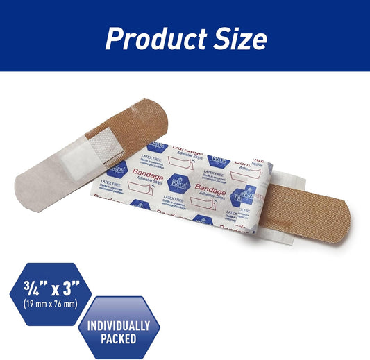 Med Pride Hypoallergenic Fabric Adhesive Bandages For Sensitive Skin, Latex & Rubber Free, Nonstick Pad, Sterile, Individually Wrapped (3/4'' X 3'' - 100 Count)
