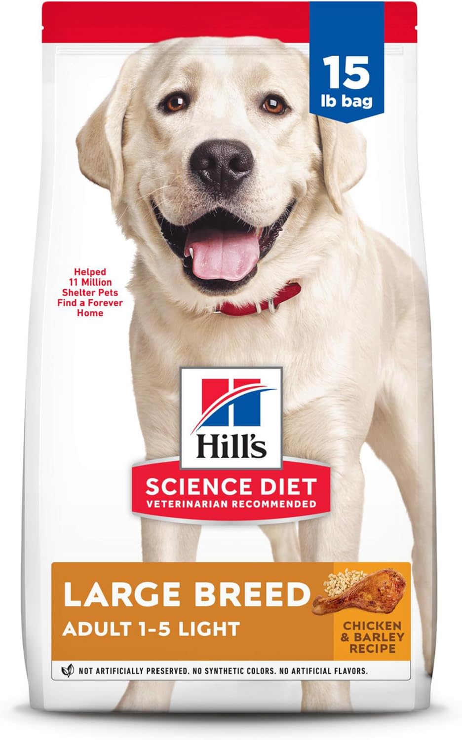 Hill'S Science Diet Light , Adult 1-5, Large Breed Weight Management Support, Dry Dog Food, Chicken & Barley, 15 Lb Bag
