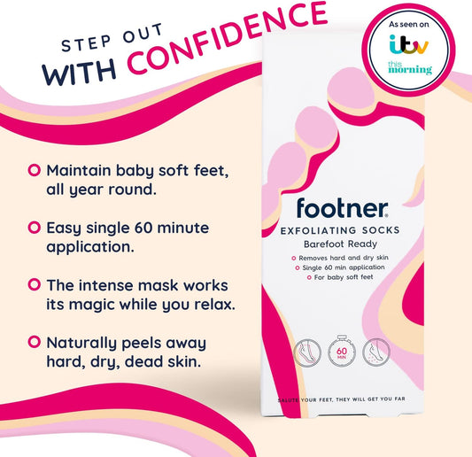 Footner Exfoliating Foot Mask Socks - Foot Peel Mask For Hard Skin - Peeling Foot Mask For Smooth And Soft Feet - Foot Peel Socks To Remove Hard Skin In Single 60 Minute Treatment - For Baby Soft Feet