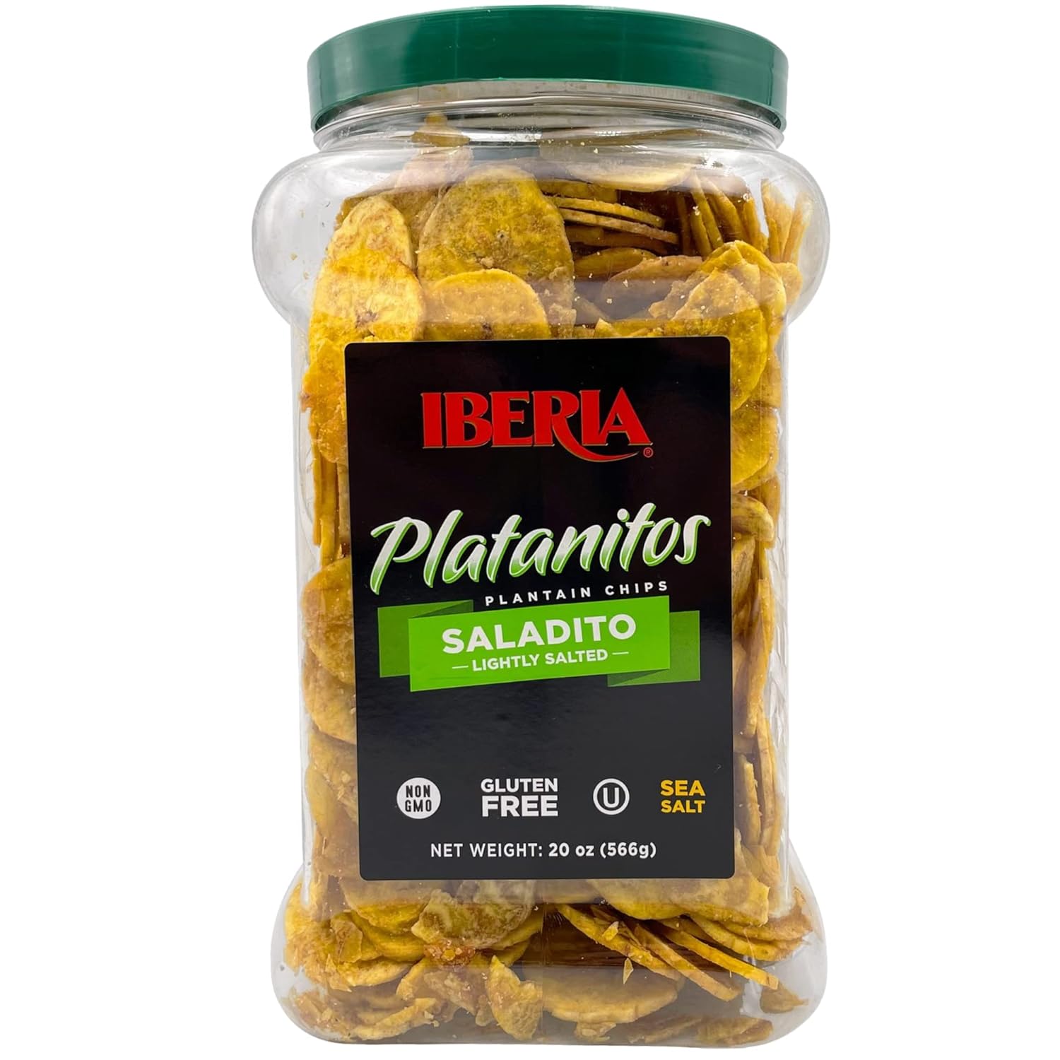 Iberia Salted Plantain Chips Jar 20 Ounce And Naturally Sweet Plantain Chips Jar 20 Ounce Bundle